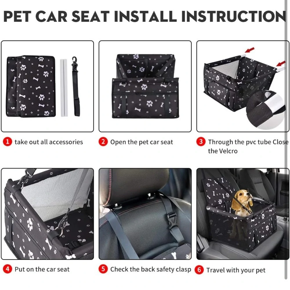 Pet Car Seat with Paw and Bone Print